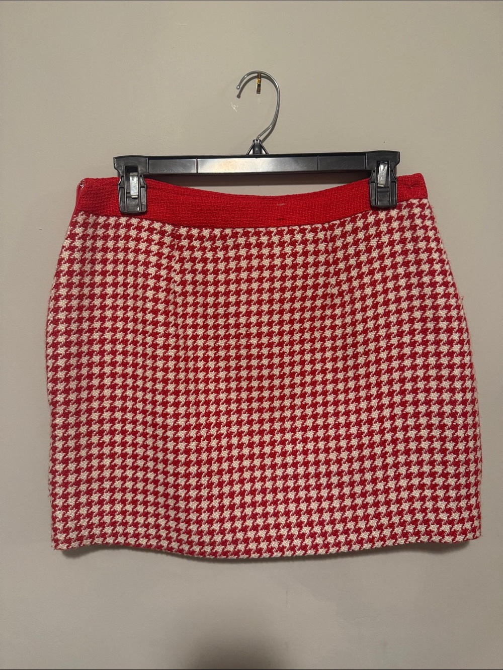 English Factory Red and White Houndstooth Mini Skirt